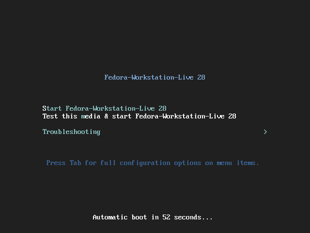 Fedora 28 boot live media