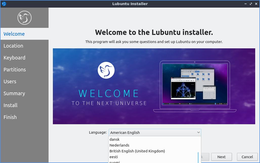 Lubuntu 18.10 - Επιλογή γλώσσας