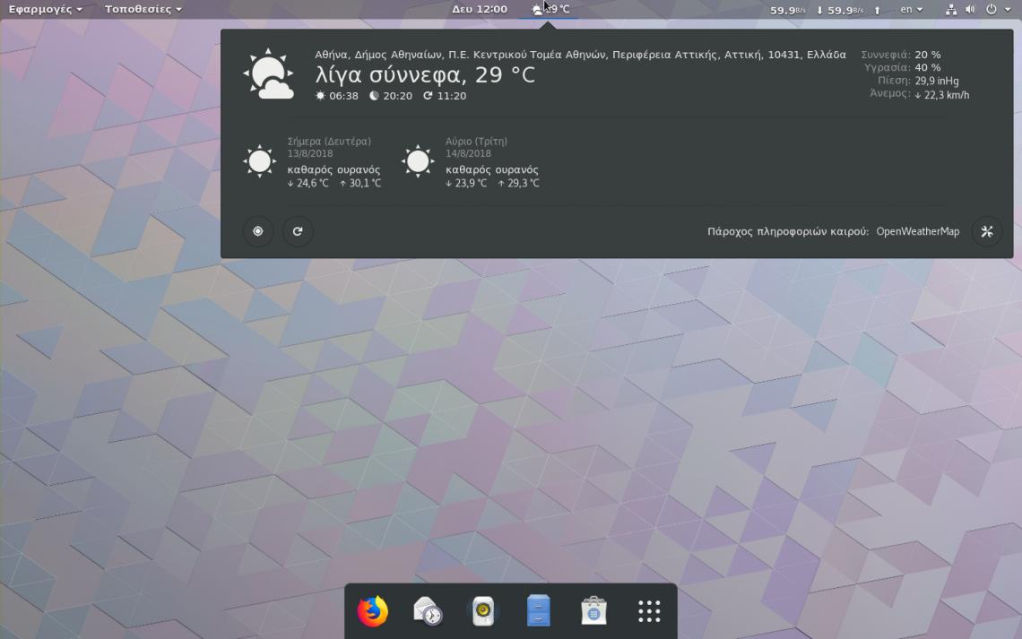 Fedora 28 με επεκτάσεις GNOME 